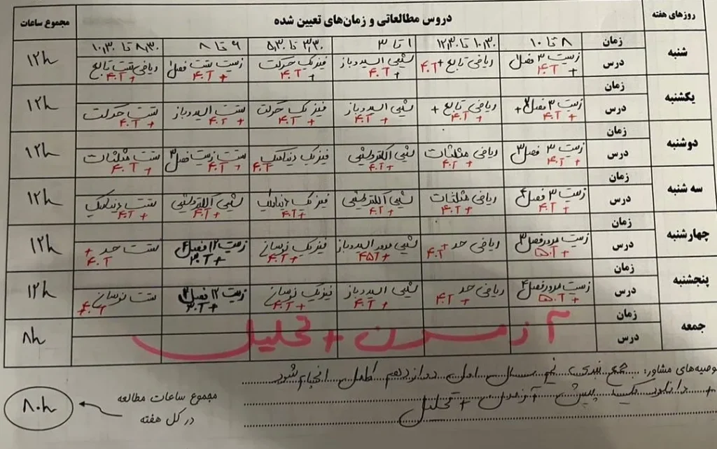 نمونه برنامه ریزی استاد حدیث سیف در کلاسینو