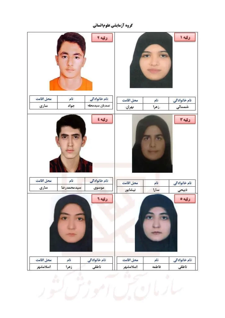 رتبه های برتر کنکور ۱۴۰۴ 5 نفرات برتر کنکور انسانی 1404 (1)