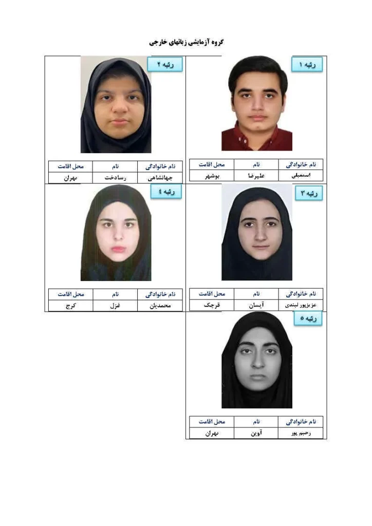 رتبه های برتر کنکور ۱۴۰۴ 8 نفرات برتر کنکور زبان 1404