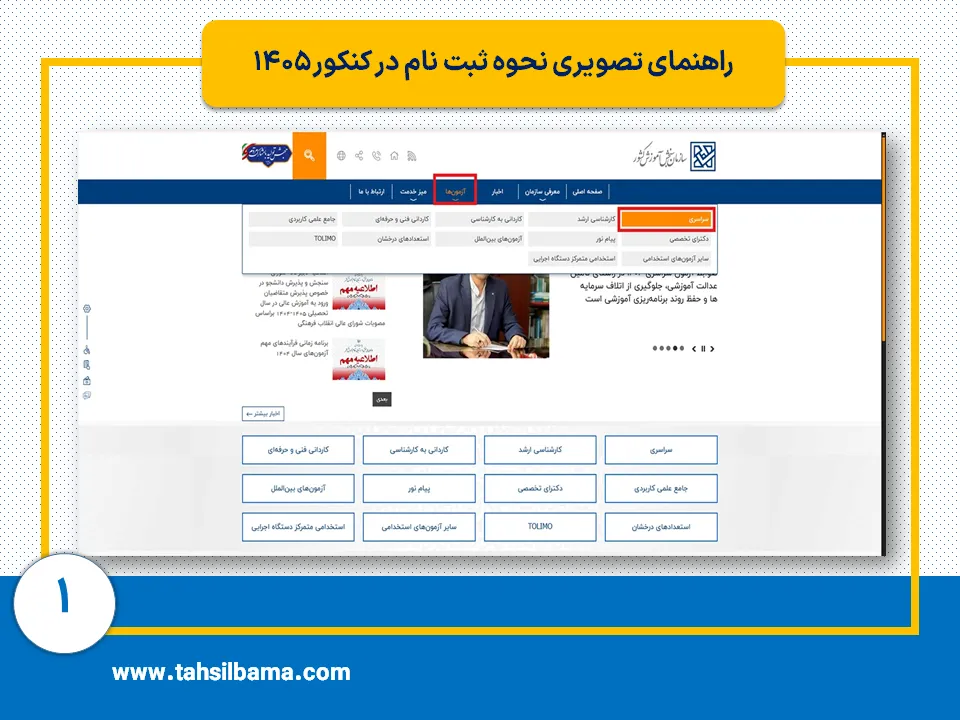 ثبت نام کنکور ۱۴۰۵ 1 مرحله اول ثبت نام کنکور 1405