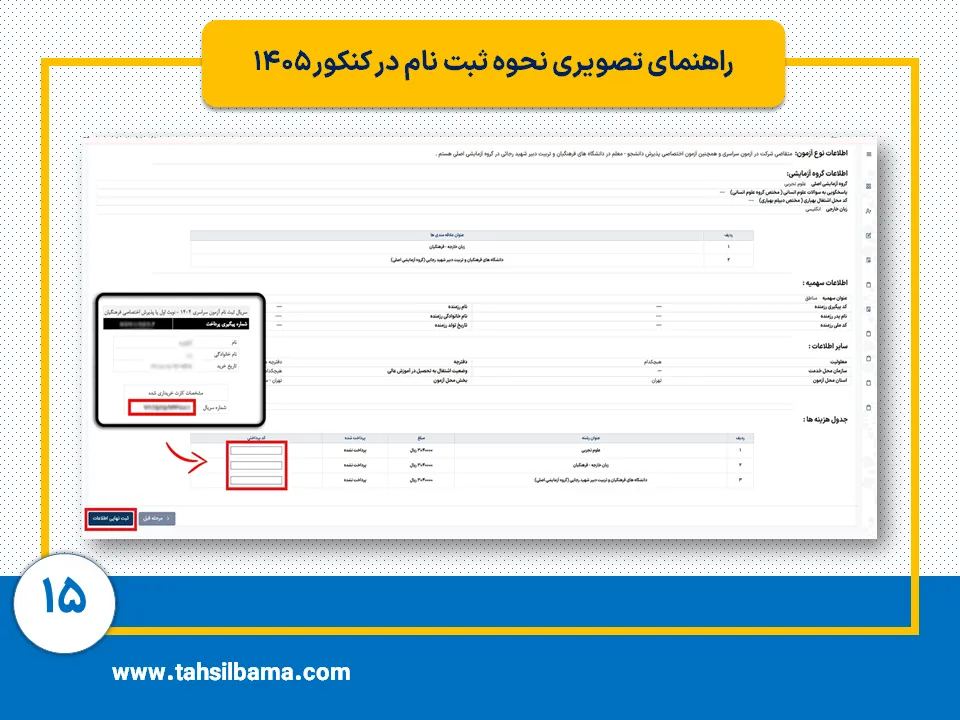 ثبت نام کنکور ۱۴۰۵ 15 مرحله پانزدهم ثبت نام کنکور 1405
