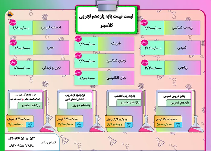لیست قیمت یازدهم تجربی کلاسینو 1 لیست قیمت یازدهم تجربی کلاسینو