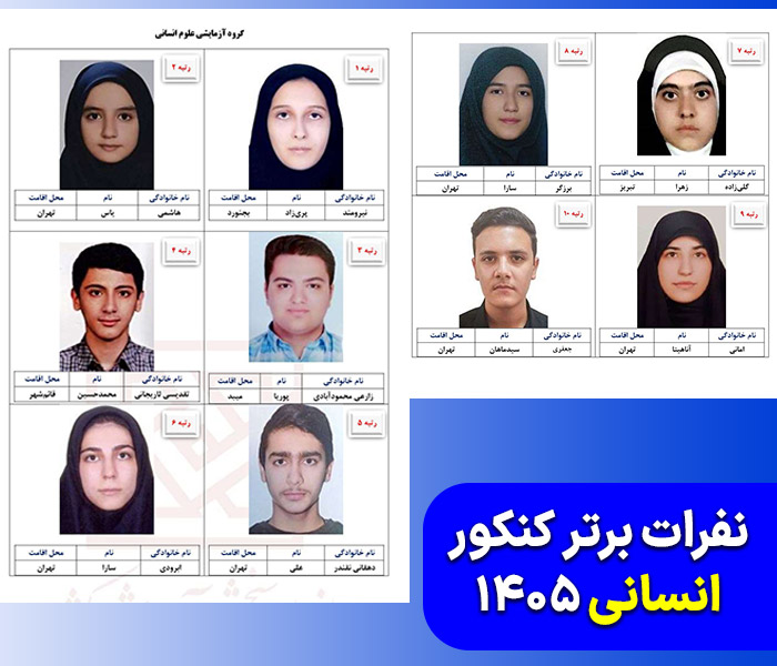 اسامی رتبه برترهای کنکور ۱۴۰۵ 3 تصویر رتبه های برتر رشته انسانی در کنکور 1405
